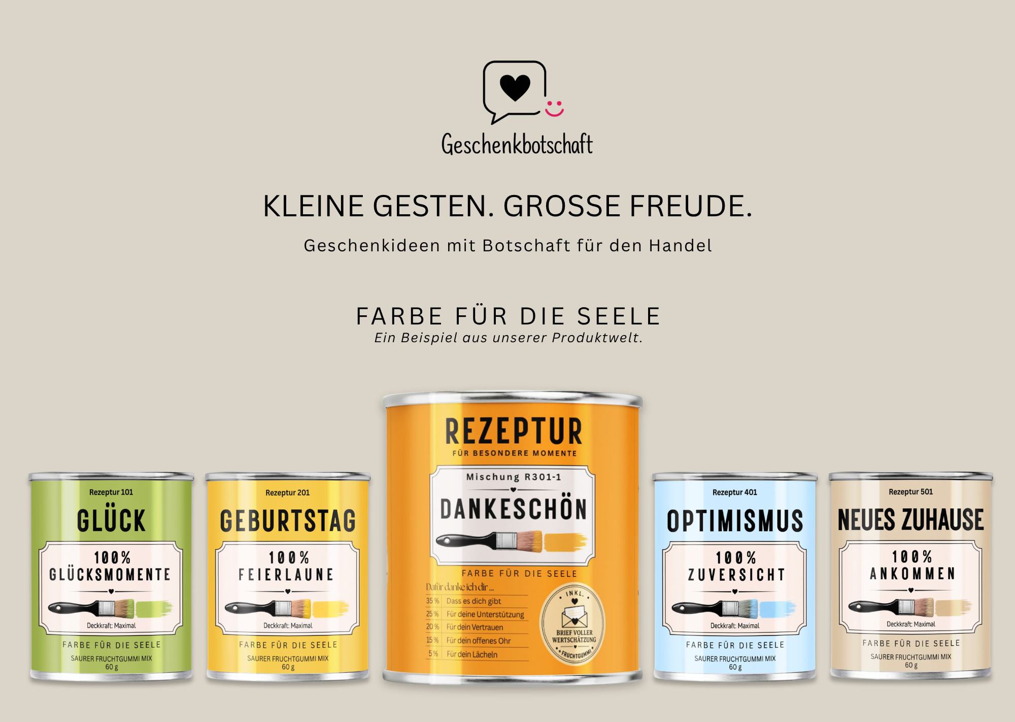 Geschenkbotschaft – Kleine Gesten. Große Freude. Geschenkideen mit Botschaft für den Handel.